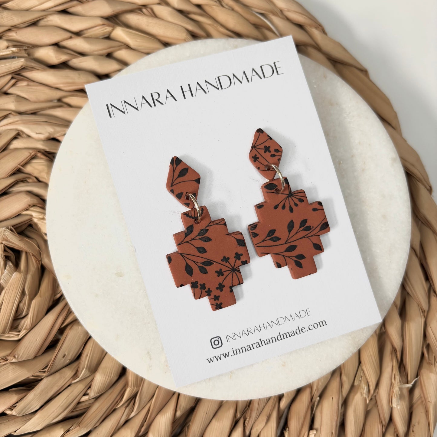 Brown Floral Aztec Dangles