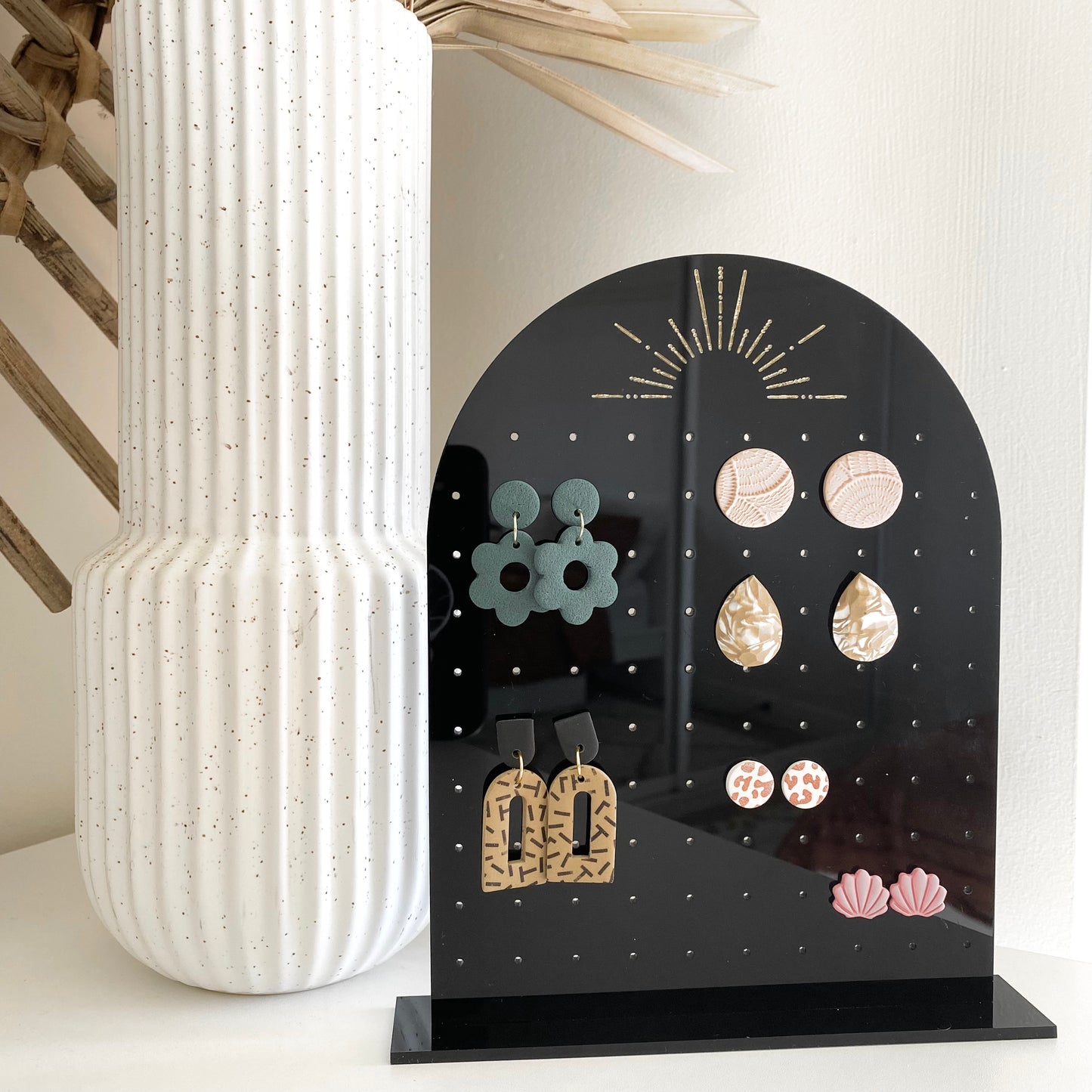 Earring Stand - Black & Gold Acrylic