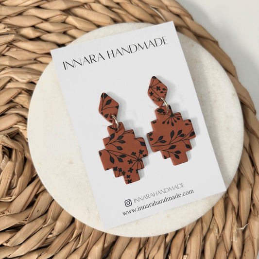 Brown Floral Aztec Dangles