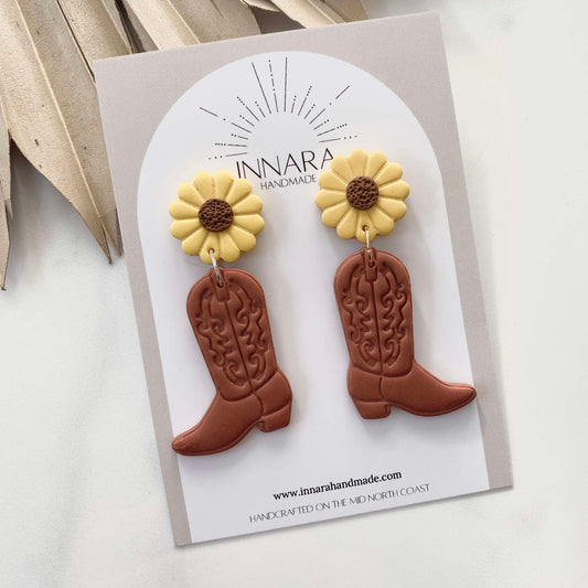 Floral Western Boots - Rust Sunflowers