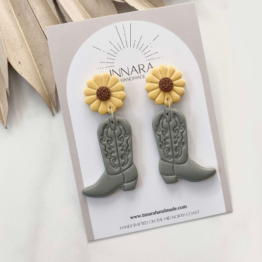 Floral Western Boots - Moss Sunflowers